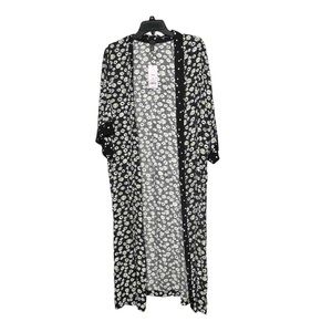 Wild Fable (Target) Open Front Floral Daisy & Black Print Kimono Duster